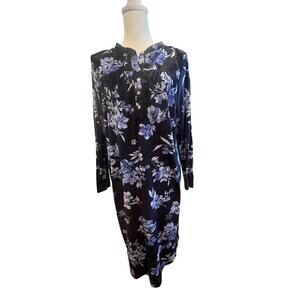 ARIA WARM FUZZY BLUE ROSE FLORAL 3/4 BUTTON NECK NIGHTGOWN WOMENS MEDIUM